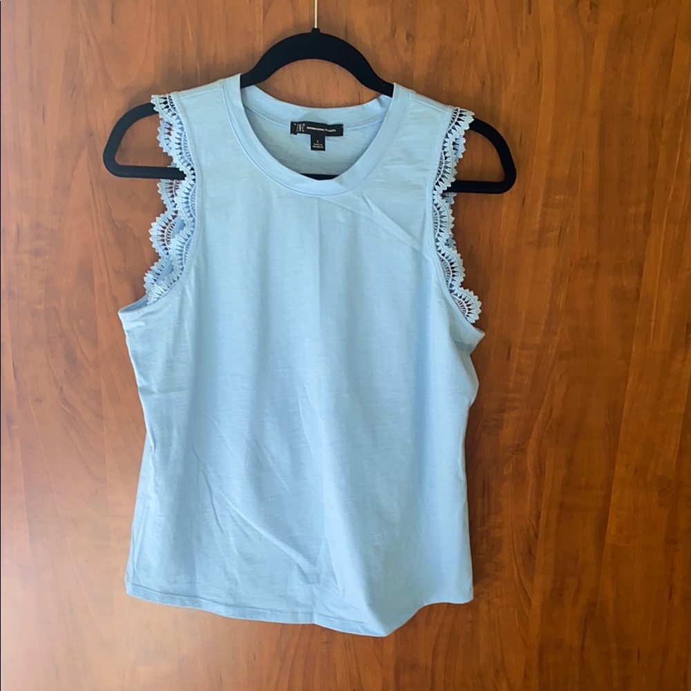 Women's Sleeveless Lace Trim Top - Light Blue